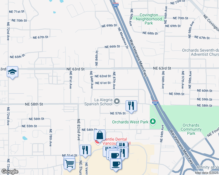 map of restaurants, bars, coffee shops, grocery stores, and more near 8604 Northeast 60th Street in Vancouver