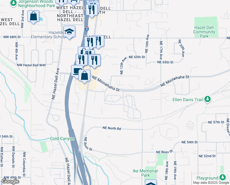 map of restaurants, bars, coffee shops, grocery stores, and more near 1101 Northeast Minnehaha Street in Vancouver