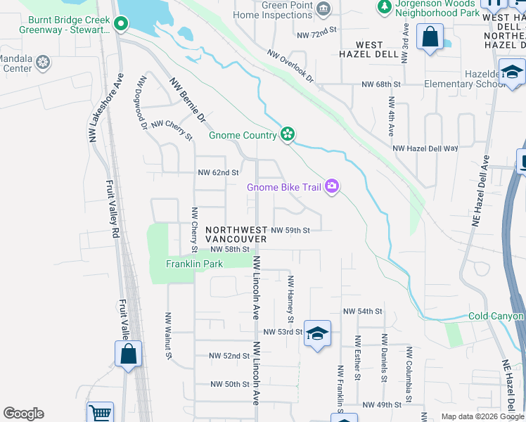 map of restaurants, bars, coffee shops, grocery stores, and more near 5921 Northwest Lincoln Avenue in Vancouver