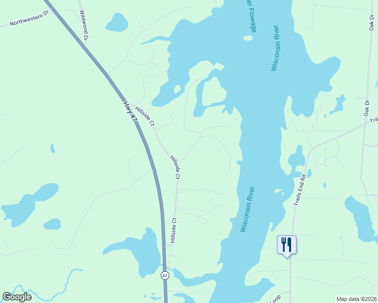 map of restaurants, bars, coffee shops, grocery stores, and more near 4121 Bass Bay Drive in Rhinelander