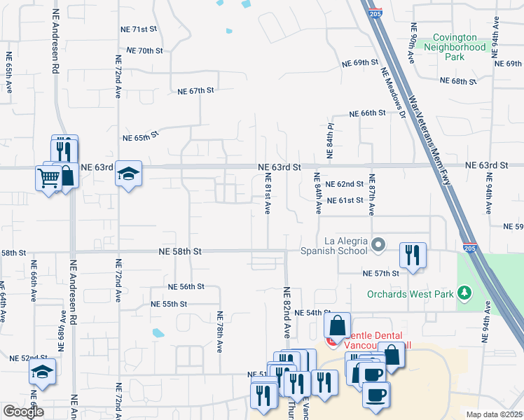 map of restaurants, bars, coffee shops, grocery stores, and more near 6006 Northeast 81st Avenue in Vancouver