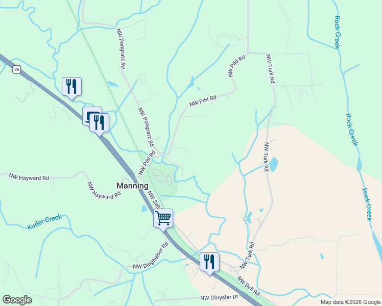 map of restaurants, bars, coffee shops, grocery stores, and more near 20110 Northwest Pihl Road in Banks