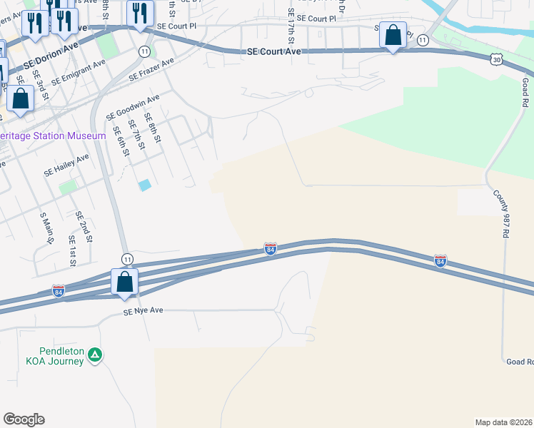 map of restaurants, bars, coffee shops, grocery stores, and more near Vietnam Veterans Memorial Highway in Pendleton