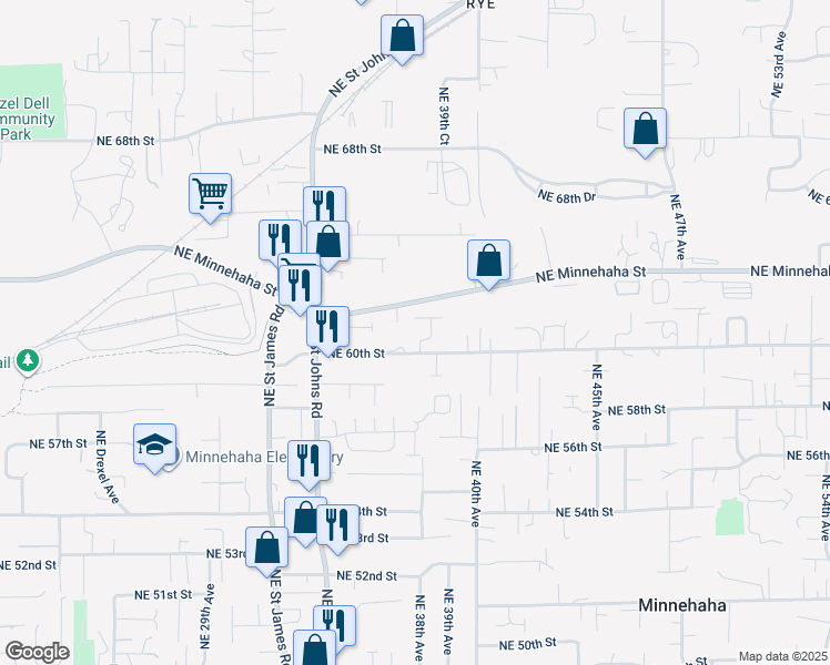 map of restaurants, bars, coffee shops, grocery stores, and more near 3710 Northeast 61st Street in Vancouver