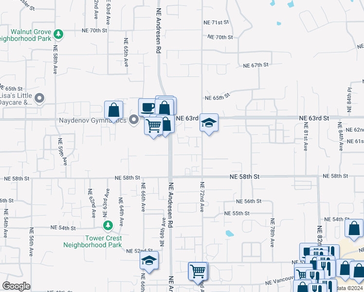 map of restaurants, bars, coffee shops, grocery stores, and more near 7005 Northeast 61st Street in Vancouver