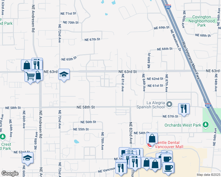 map of restaurants, bars, coffee shops, grocery stores, and more near 7905 Northeast 60th Street in Vancouver
