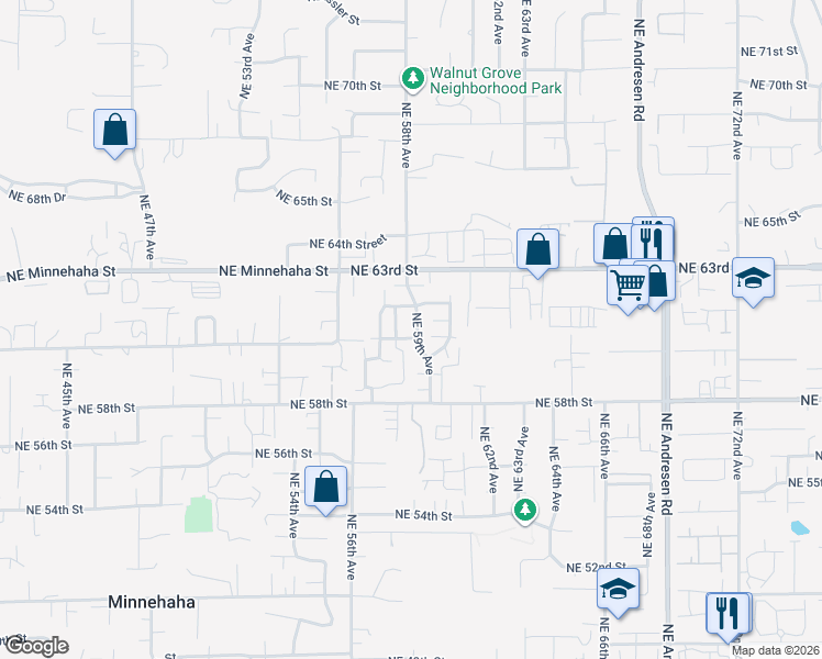 map of restaurants, bars, coffee shops, grocery stores, and more near 6006 Northeast 59th Avenue in Vancouver
