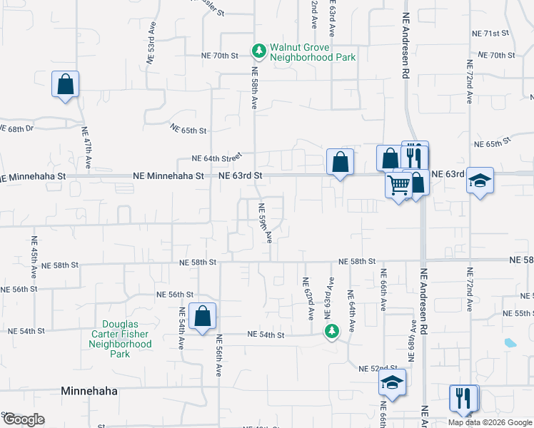 map of restaurants, bars, coffee shops, grocery stores, and more near 6001 Northeast 59th Avenue in Vancouver