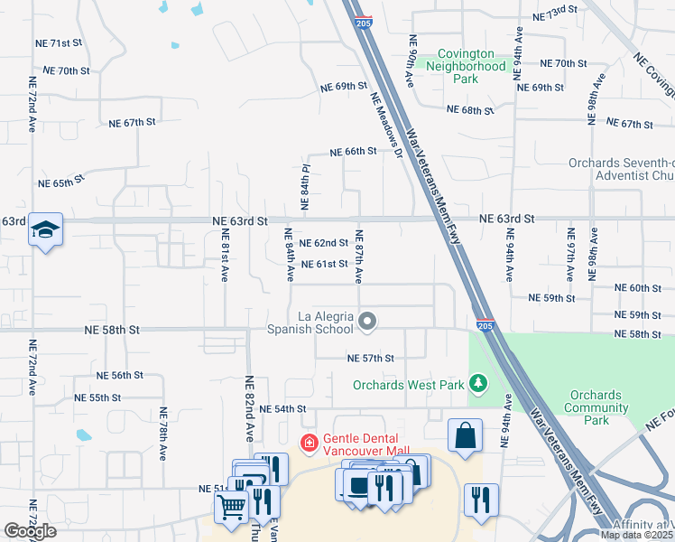 map of restaurants, bars, coffee shops, grocery stores, and more near 8604 Northeast 60th Street in Vancouver