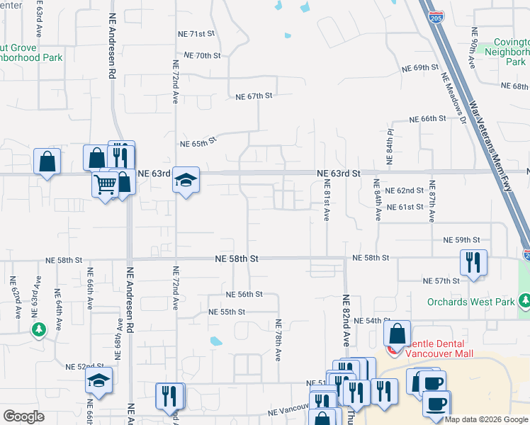 map of restaurants, bars, coffee shops, grocery stores, and more near 7701 Northeast 60th Street in Vancouver