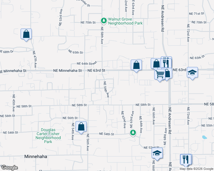map of restaurants, bars, coffee shops, grocery stores, and more near 6001 Northeast 59th Avenue in Vancouver