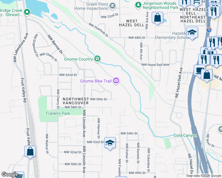 map of restaurants, bars, coffee shops, grocery stores, and more near 5921 Northwest Bernie Drive in Vancouver