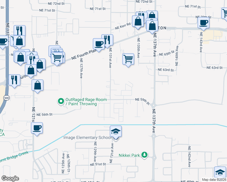 map of restaurants, bars, coffee shops, grocery stores, and more near 6011 Northeast 131st Avenue in Vancouver
