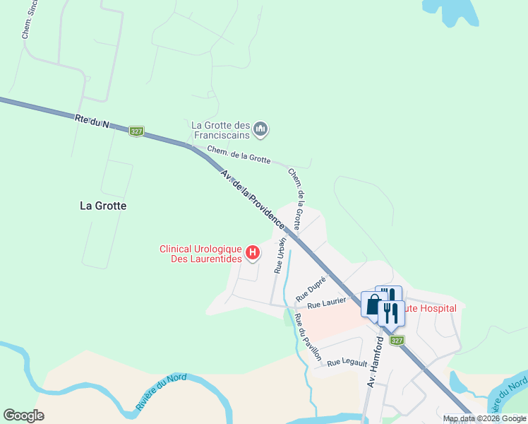 map of restaurants, bars, coffee shops, grocery stores, and more near 235 Avenue de la Providence in Lachute