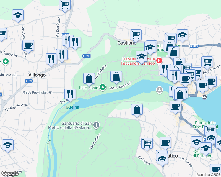 map of restaurants, bars, coffee shops, grocery stores, and more near 30 Via A. Manzoni in Sarnico