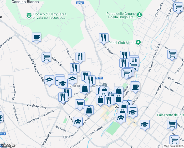 map of restaurants, bars, coffee shops, grocery stores, and more near 1 Via Fornaci in Meda