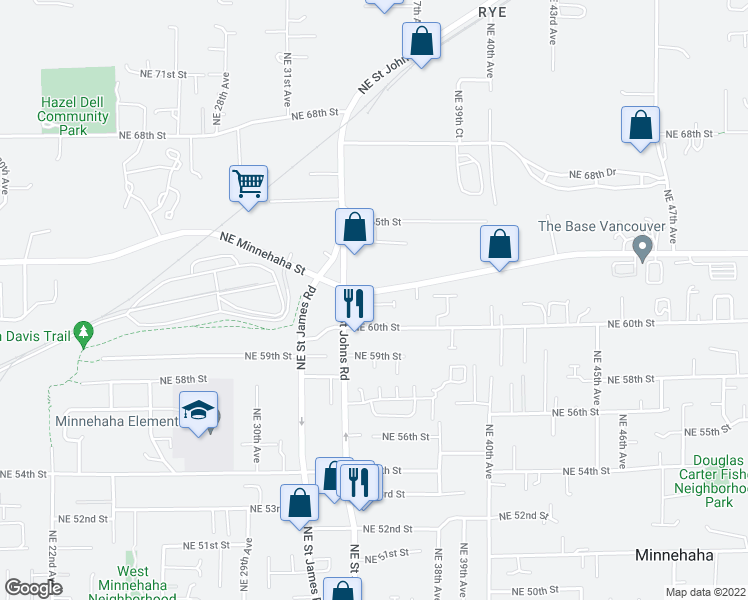 map of restaurants, bars, coffee shops, grocery stores, and more near 3508 Northeast 61st Way in Vancouver