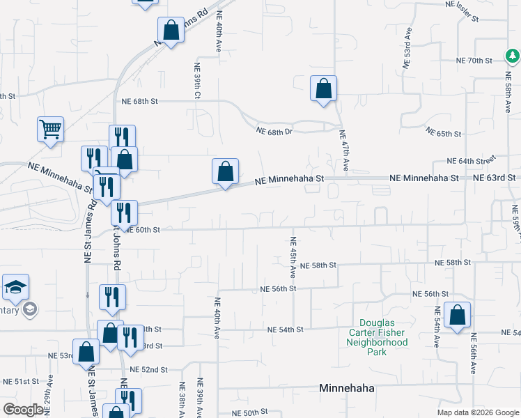 map of restaurants, bars, coffee shops, grocery stores, and more near 4302 Northeast 61st Street in Vancouver