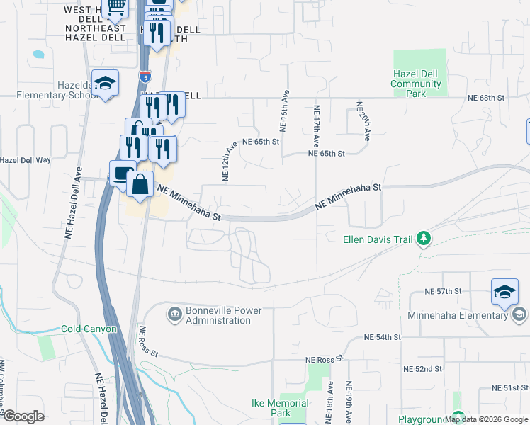 map of restaurants, bars, coffee shops, grocery stores, and more near 1401 Northeast Minnehaha Street in Vancouver