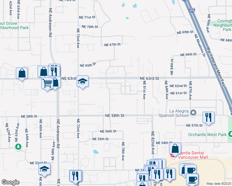 map of restaurants, bars, coffee shops, grocery stores, and more near 7701 Northeast 60th Street in Vancouver