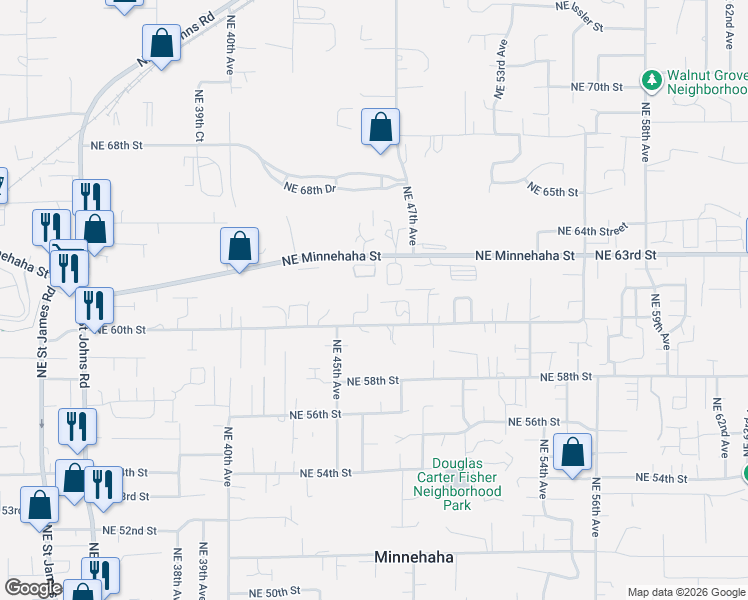 map of restaurants, bars, coffee shops, grocery stores, and more near 6107 Northeast 45th Court in Vancouver