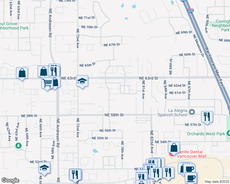 map of restaurants, bars, coffee shops, grocery stores, and more near 7701 Northeast 60th Street in Vancouver