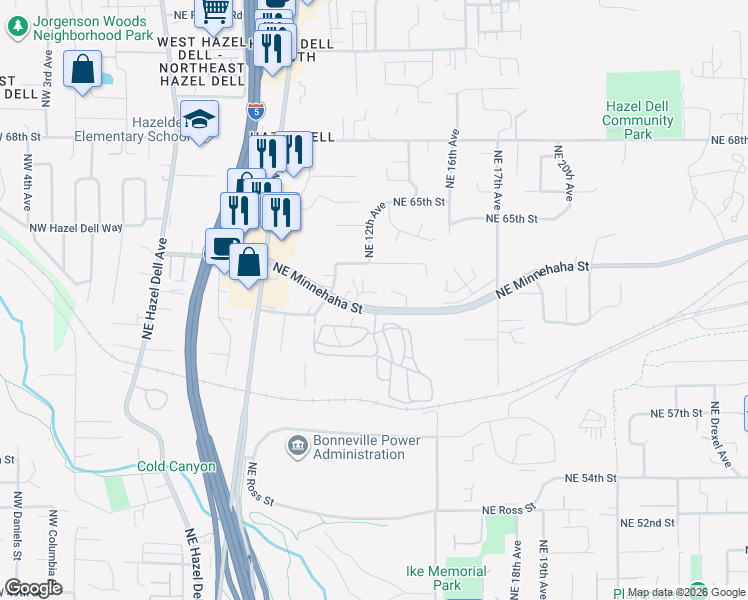 map of restaurants, bars, coffee shops, grocery stores, and more near 1208 Northeast Minnehaha Street in Vancouver