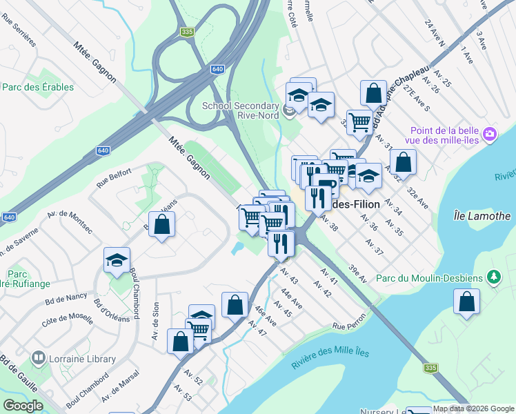 map of restaurants, bars, coffee shops, grocery stores, and more near 86 Chemin du Souvenir in Bois-des-Filion
