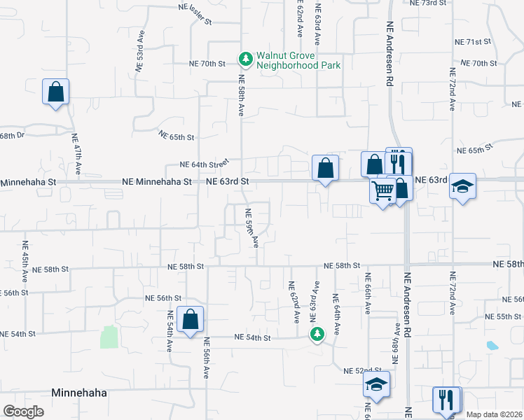 map of restaurants, bars, coffee shops, grocery stores, and more near 6001 Northeast 59th Avenue in Vancouver