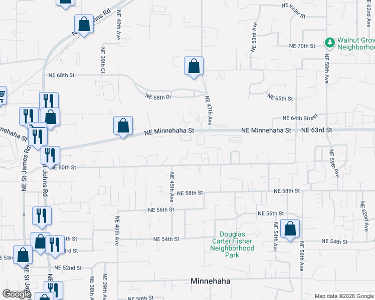 map of restaurants, bars, coffee shops, grocery stores, and more near 6107 Northeast 45th Court in Vancouver