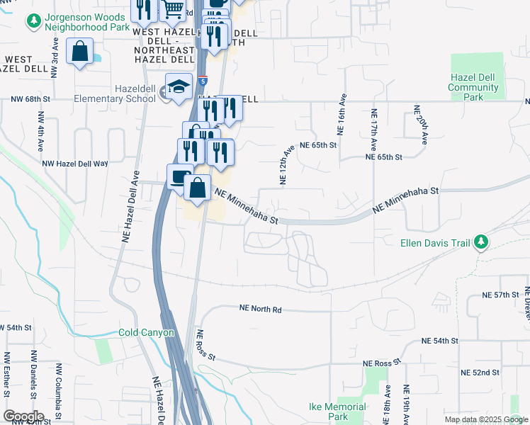 map of restaurants, bars, coffee shops, grocery stores, and more near 1101 Northeast Minnehaha Street in Vancouver