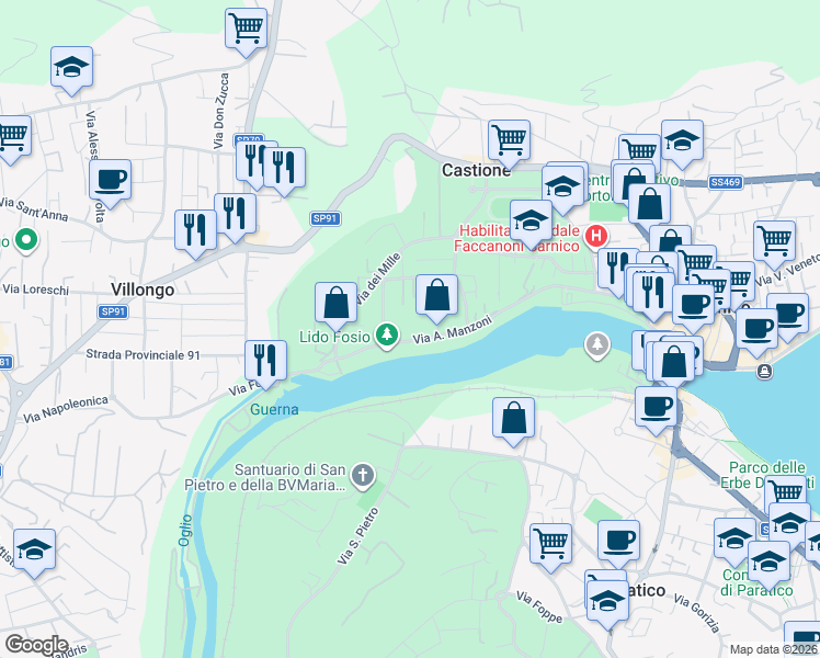 map of restaurants, bars, coffee shops, grocery stores, and more near 30 Via A. Manzoni in Sarnico