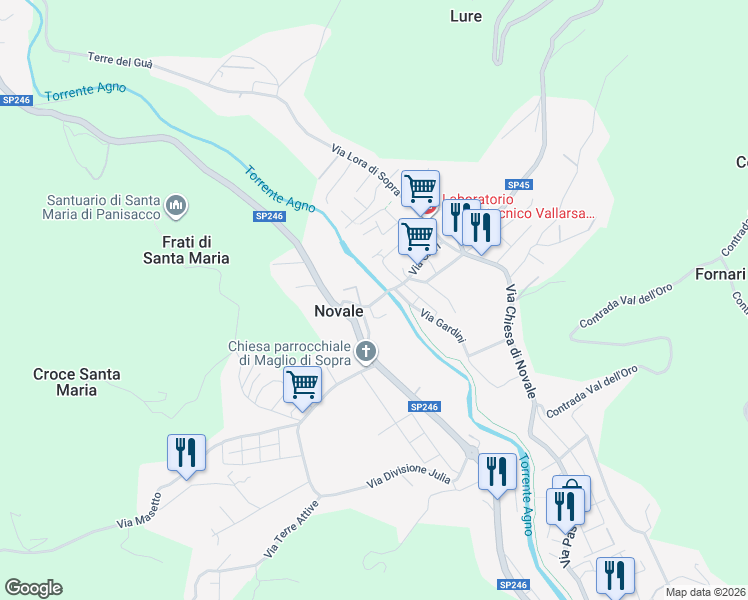 map of restaurants, bars, coffee shops, grocery stores, and more near 23 Via Santissima Trinità in Valdagno