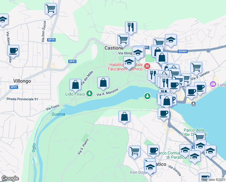 map of restaurants, bars, coffee shops, grocery stores, and more near 6 Via Alessandro Manzoni in Sarnico