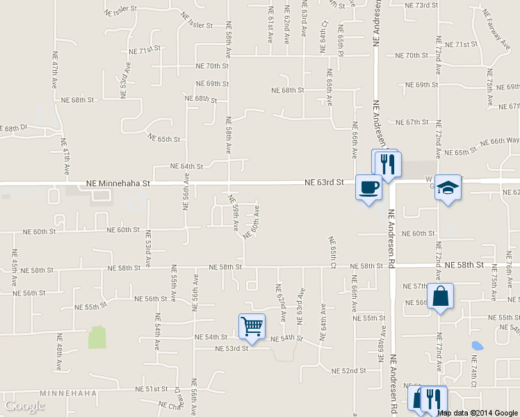 map of restaurants, bars, coffee shops, grocery stores, and more near 6029 Northeast 63rd Street in Vancouver