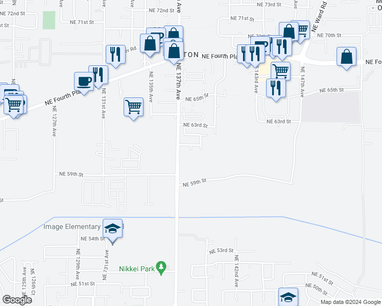 map of restaurants, bars, coffee shops, grocery stores, and more near 6100 Northeast 138th Avenue in Vancouver