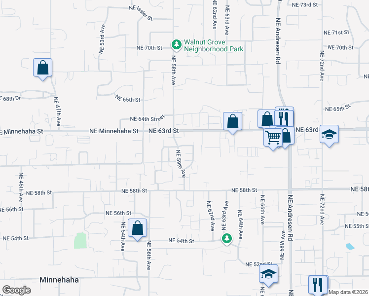 map of restaurants, bars, coffee shops, grocery stores, and more near 5911 Northeast 62nd Street in Vancouver