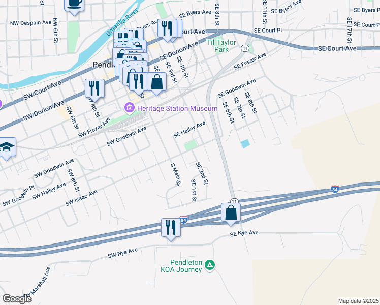 map of restaurants, bars, coffee shops, grocery stores, and more near 116 Southeast Isaac Avenue in Pendleton