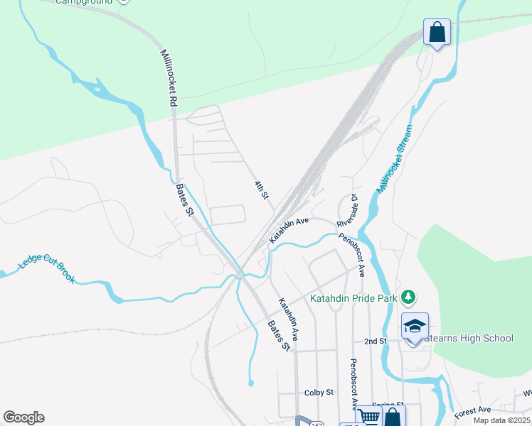 map of restaurants, bars, coffee shops, grocery stores, and more near 5 Station Road in Millinocket