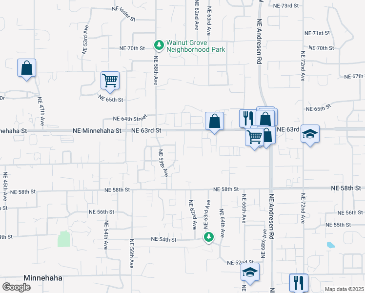 map of restaurants, bars, coffee shops, grocery stores, and more near 6029 Northeast 63rd Street in Vancouver