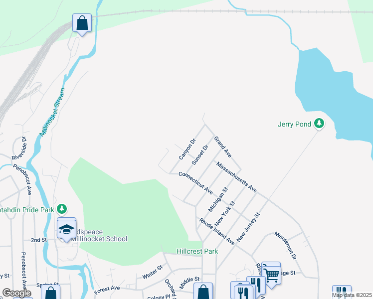map of restaurants, bars, coffee shops, grocery stores, and more near 79 Alpine Avenue in Millinocket