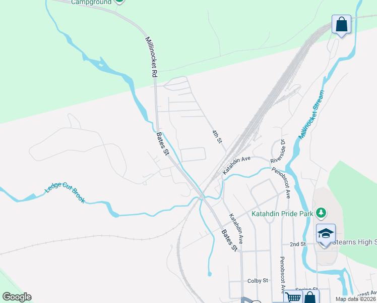 map of restaurants, bars, coffee shops, grocery stores, and more near 237 Bates Street in Millinocket