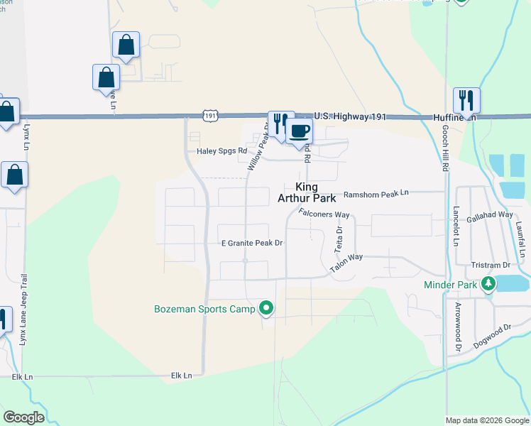 map of restaurants, bars, coffee shops, grocery stores, and more near 137 East Hyalite Peak Drive in Bozeman