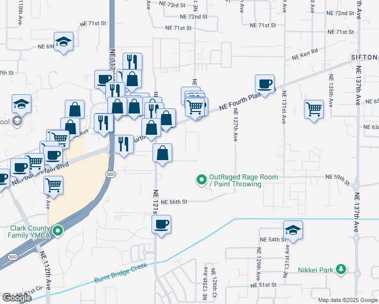 map of restaurants, bars, coffee shops, grocery stores, and more near 6200 Northeast 124th Avenue in Vancouver