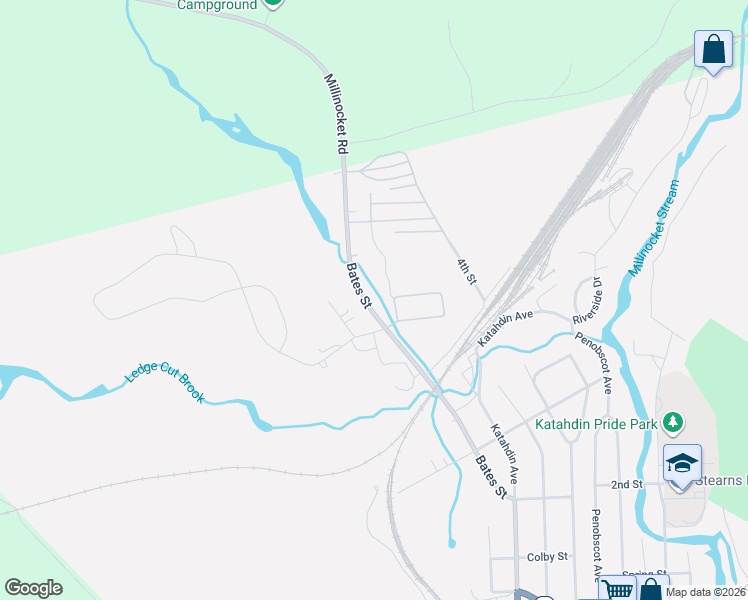 map of restaurants, bars, coffee shops, grocery stores, and more near 237 Bates Street in Millinocket