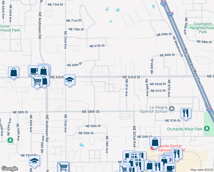 map of restaurants, bars, coffee shops, grocery stores, and more near 6111 Northeast 77th Avenue in Vancouver