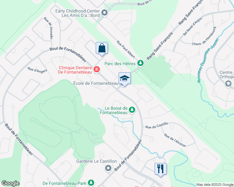 map of restaurants, bars, coffee shops, grocery stores, and more near 497 Boulevard de Fontainebleau in Blainville