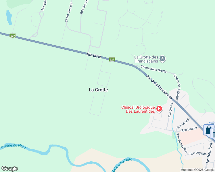 map of restaurants, bars, coffee shops, grocery stores, and more near 120 Rue Sainte Croix in Lachute