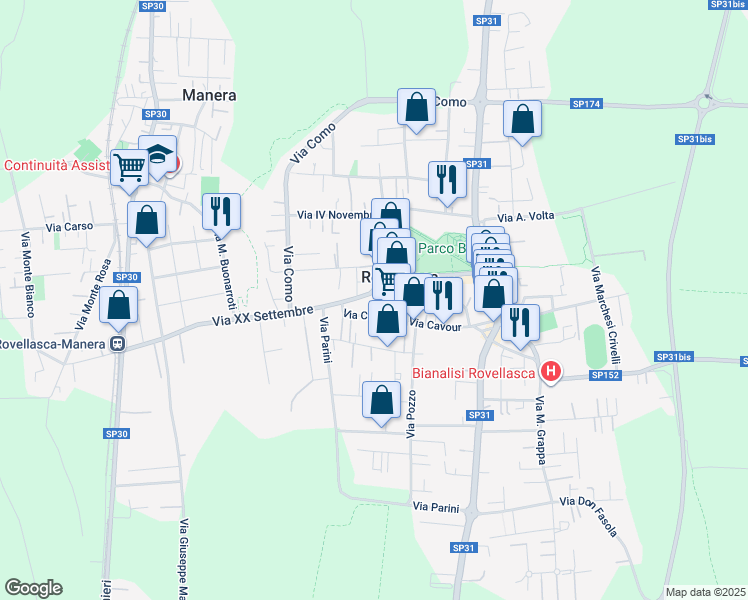 map of restaurants, bars, coffee shops, grocery stores, and more near 9 Via XX Settembre in Rovellasca