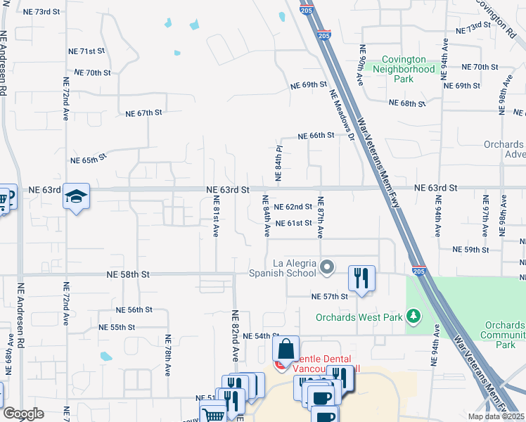 map of restaurants, bars, coffee shops, grocery stores, and more near 6108 Northeast 84th Avenue in Vancouver